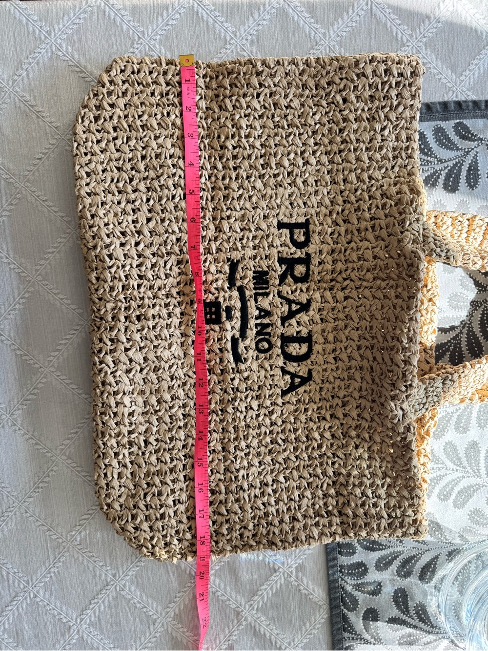 Natural Woven Straw Tote with Black Logo beach bag - Picture 5 of 6